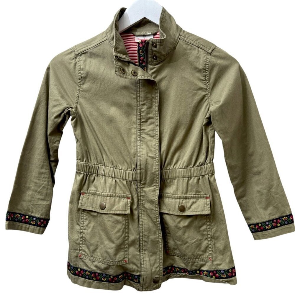 HANNA ANDERSSON Girls Jacket Size 8 Olive Green Utility Light Coat Cotton Kids W